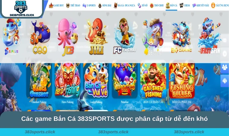 Bắn Cá 383SPORTS 1 Các game Bắn Cá 383SPORTS được phân cấp từ dễ đến khó